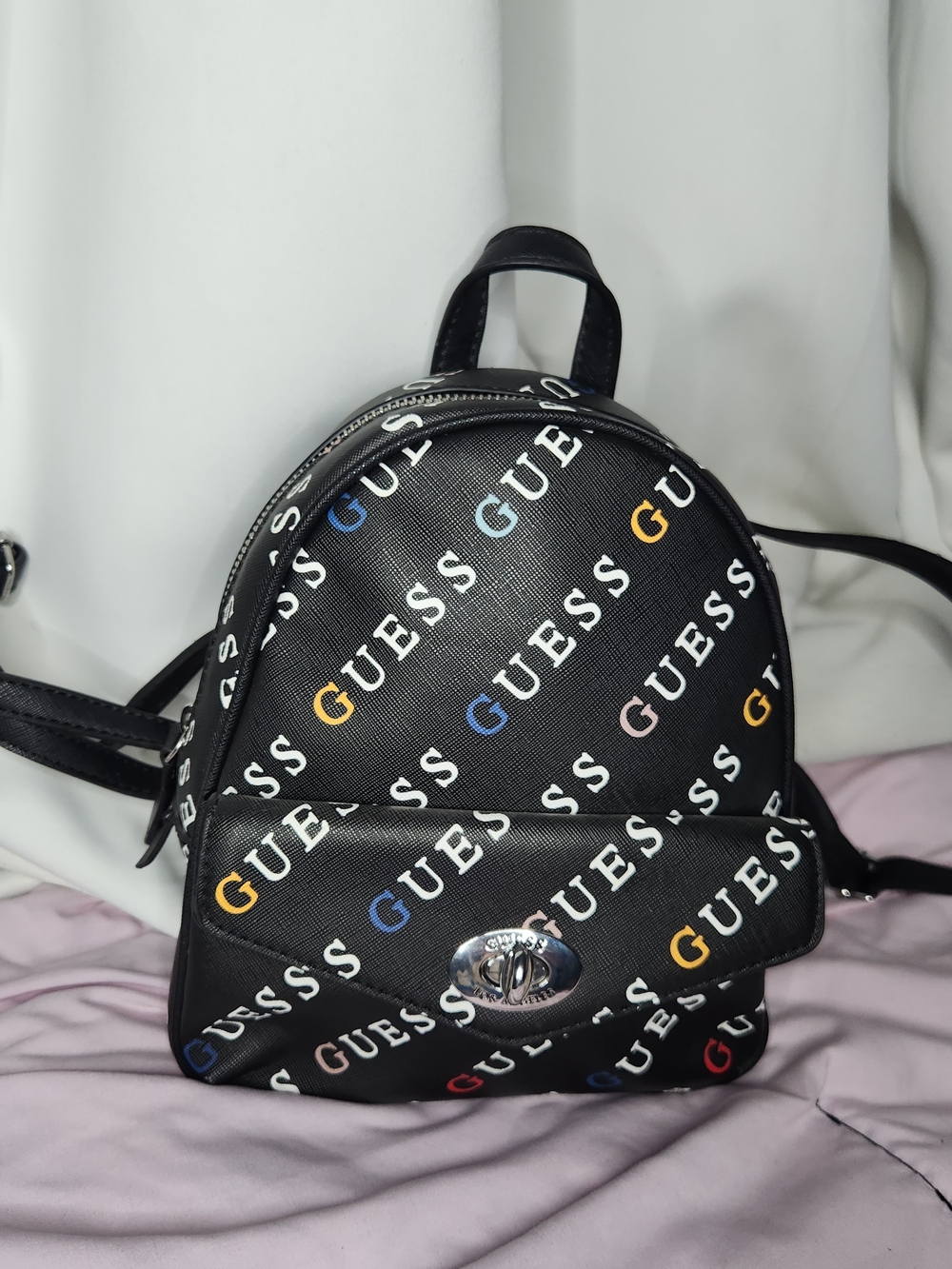 GUESS Black Logo-Print Mini Backpack